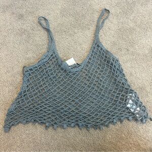 Zara blue crochet knit spaghetti strap tank top slightly cropped NWT